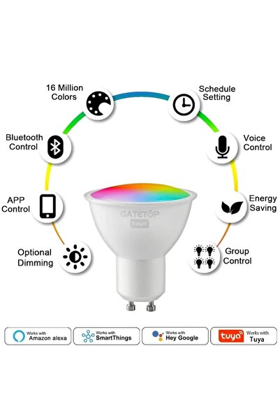 OEM Bec LED RGB+CCT inteligent, TUYA, Wi-Fi, Compatibil Alexa/Google Assistant, GU10, 6W, 480 lm, Clasa