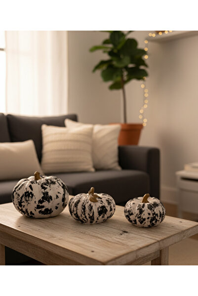 SEMY STORE Balkabağı 3 lü Dekor Seti Biblo Obje Süs Dekorasyon