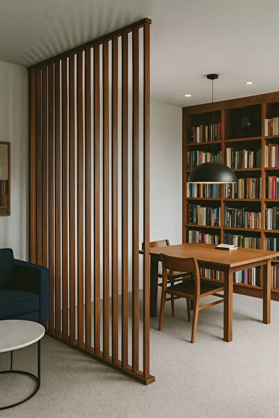 pinoxi 250cmx250cm Masif Ahşap Çıtalı Paravan Oda Ayırıcı Seperatör Duvar Dek...