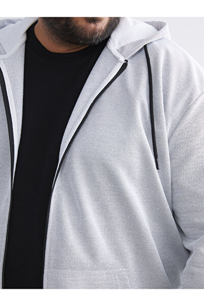 LC Waikiki Gray Plus Size Basic Hooded Men's Zippered Sweatshirt