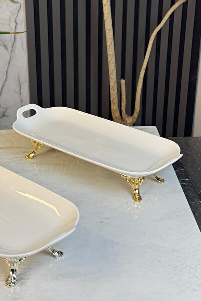 MAY HOME Porselen Tutmalı Ayaklı Sunumluk İkramlık Tabak