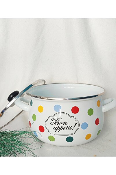 EBRULİEMAYE Polka Dot Bon Appetite 2750 ml 20 cm Diameter Milk Yogurt Soup Pot