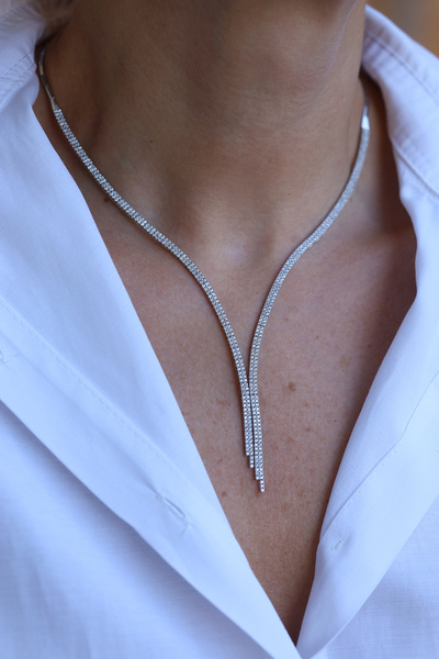 Yenigün Kuyumculuk 14 Ayar Beyaz Altın Zarif Sarkıt Su Yolu Gerdanlık