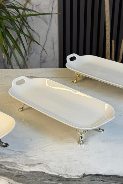 MAY HOME Porcelain Stand with Handle Serving Plate Catering Plate