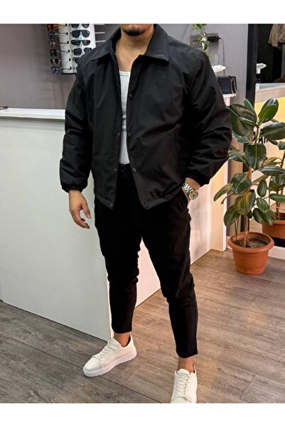 BYATA MENS STYLE Men's Polo Neck Black Short Coat