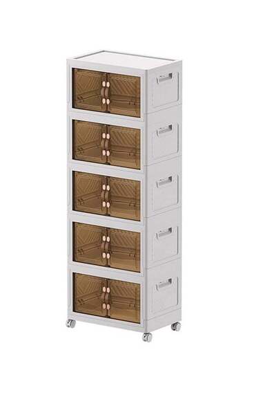 NKX خزانة تخزين قابلة للطي متعددة الوظائف بخمس طبقات مع أبواب وعجلات (170 لترًا)