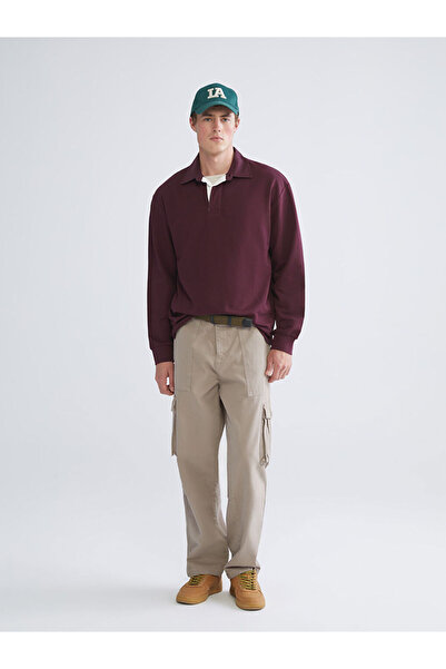 LC Waikiki Hanorac pentru bărbați cu guler polo burgundy