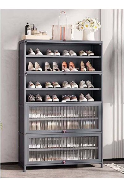 NKX رف أحذية متعدد الطبقات قابل للفصل ومقاوم للغبار مع أبواب قابلة للطي 80 سم