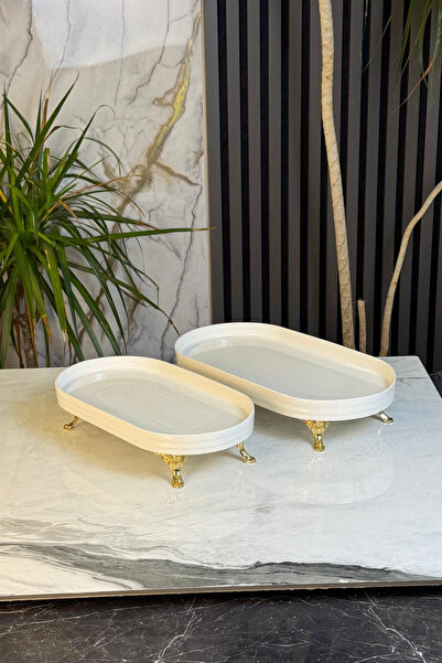 MAY HOME 2'Li Porselen Oval Sunumluk Tabak & Yemek Meze Salata Servisliği