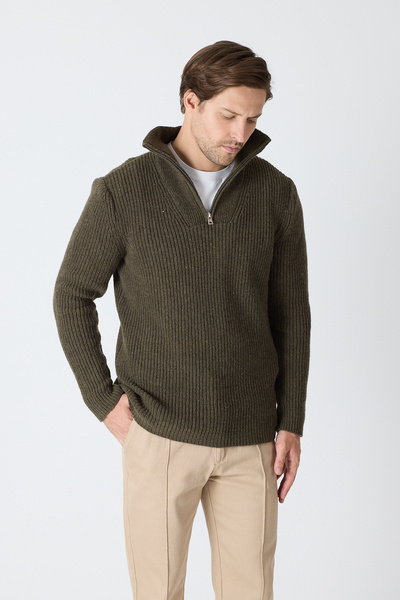 ENQUE Men's Oversize Zippered Fishing Knitwear Sweater