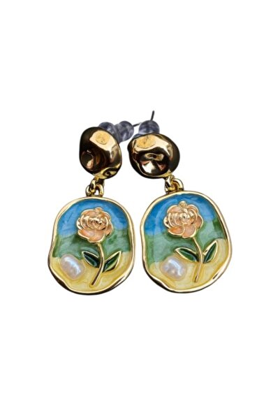 BuradaBuldun أقراط عصرية ذات نمط زهور زرقاء