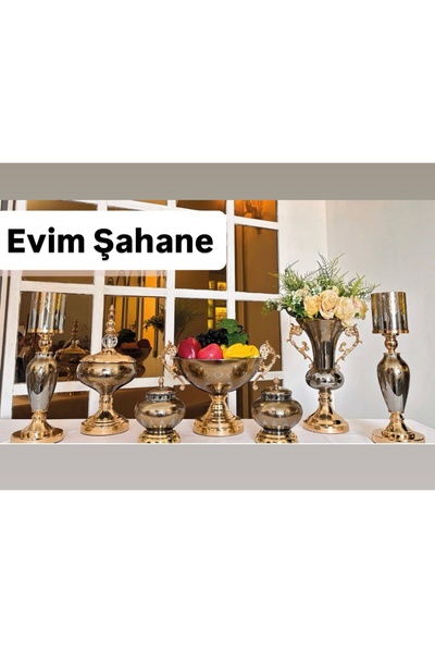 AROW Çırağan Home 7 Parça Lüx Salon Seti & Konsol Seti Metalik Gold