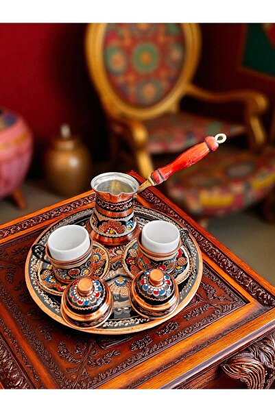 BARITCIOGLU طقم صينية قهوة نحاسية مع إبريق قهوة لشخصين