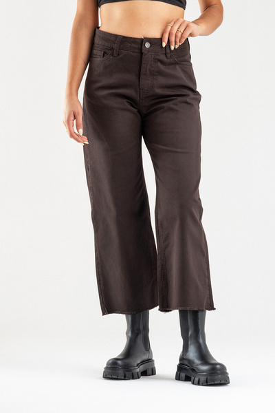 Bold & Young Women's Wide Leg Five Pocket Leg Fringed Lycra Cotton Trousers