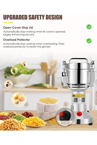 Generic 300g Electric Grain Mill Grinder Safety Upgraded Spice Grinder Pulverizer Stainless Stee