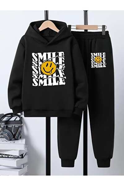 Cevval Children's Printed Hooded Sweatshirt and Sweatpants Set 3 Thread Raster for Autumn/Winter