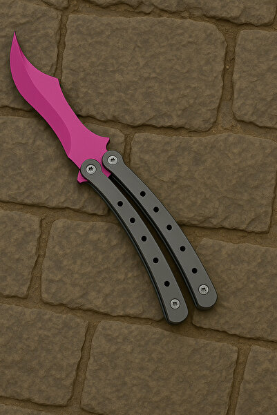 lampara Cs Go Kelebek Bıçağı Vidalı Organik Plastik Gri Sap pembe Bıçak