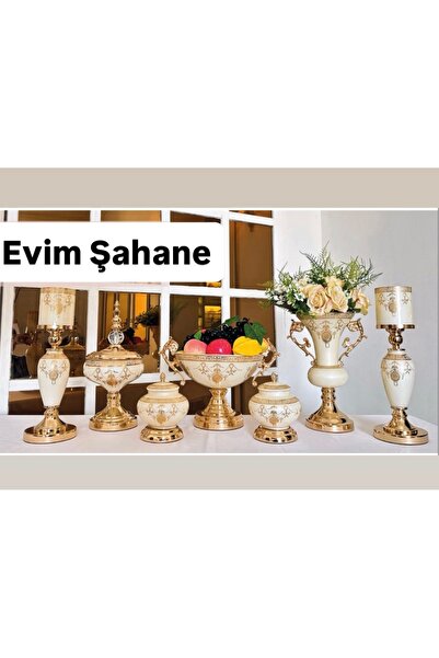 AROW Çırağan Home 7 Parça Lüx Salon Seti & Konsol Seti Beyaz Gold