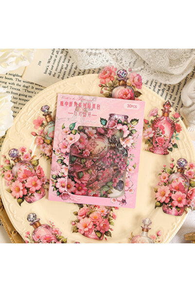 UĞURDAN 30lu Çiçekli Şişe Sticker Seti Defter Ajanda Günlük Scrapbook ve Hedi...
