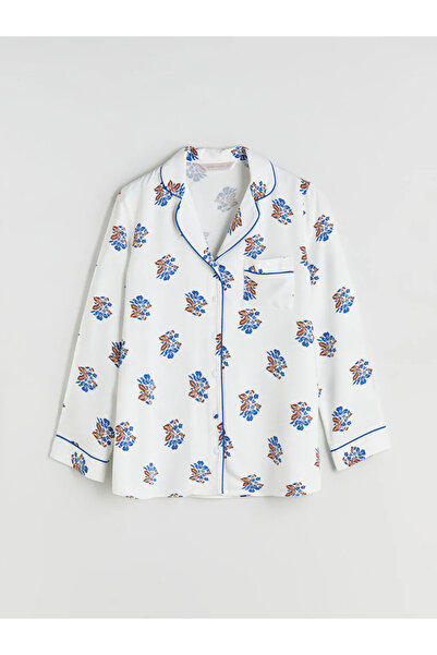 LC Waikiki Set pijamale pentru femei LCW DREAM Ecru cu guler de cămașă floral