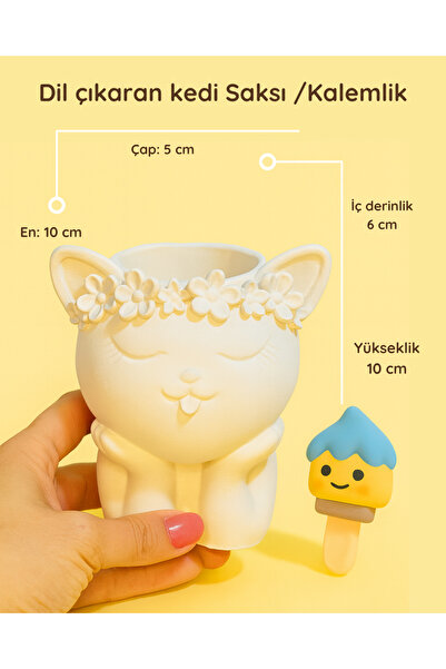 colorbuddie Dil Çıkaran Kedi Saksı / Kalemlik – 10 cm Boyanabilir Güçlendiril...