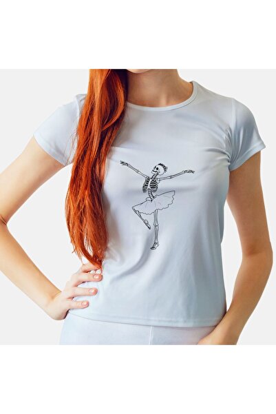 Ada Kostüm Tasarım تي شيرت نسائي مطبوع عليه هيكل عظمي راقصة الباليه