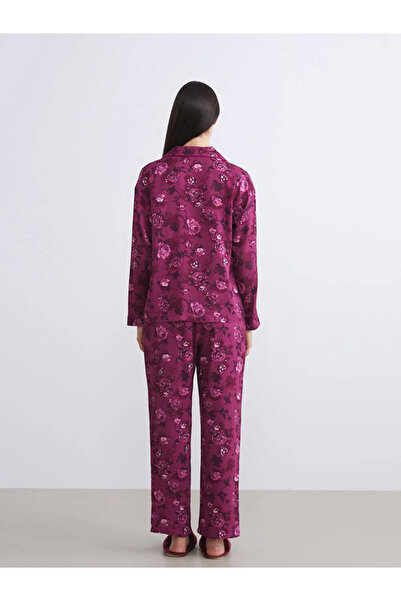 LC Waikiki LCW DREAMKirmizi Petite Gömlek Yaka Çiçekli Kadın Pijama Takımı