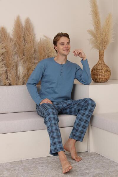 Mutlu City Ανδρικό σετ πιτζάμες από βαμβακερό υψηλής ποιότητας με λαιμόκοψη 16675