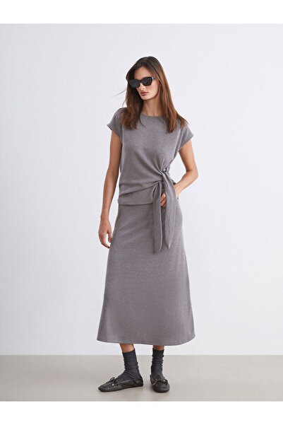 LC Waikiki Gray Elastic Waist Midi Skirt
