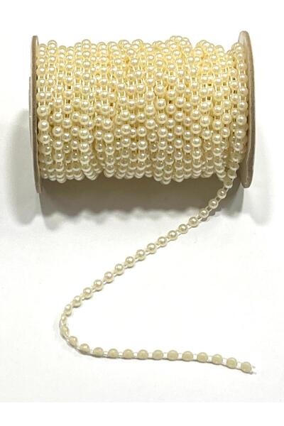 karantuhafiye Κορδέλα Πέρλα / Κορδέλα Μισή Πέρλα 3 χιλιοστά / 15 μέτρα Κρέμα