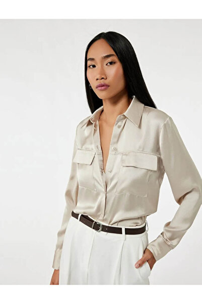 Koton Classic Collar Satin Mink Women's Shirt 6Wak60089Uw