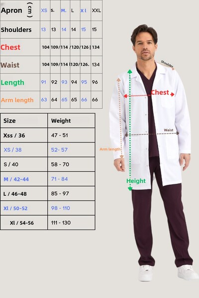 Pozitif Üniforma Men's White Classic Collar Doctor Apron Nurse Pharmacist Teacher Laboratory - Alpaca Fabric