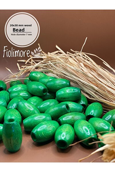 Fiolimore Mărgele din lemn oval verde de 20x30 mm (13 bucăți) Mărgele din lem...