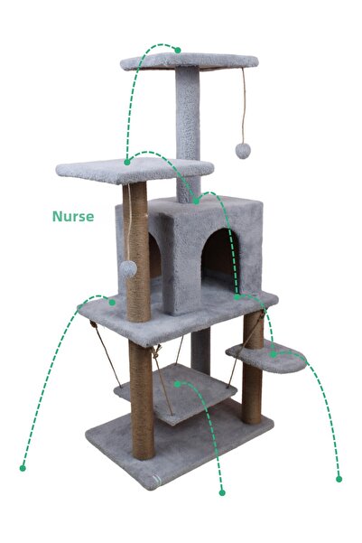 Nursoft Y-01 Luxury Cat Scratching Playhouse with Swing and Nest - Gray