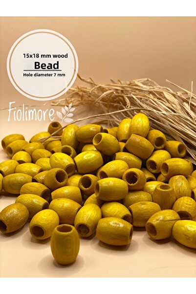 Fiolimore خرز خشبي بيضاوي أصفر مقاس 15 × 18 مم (50 جرام 40 قطعة) خرز خشبي بتص...