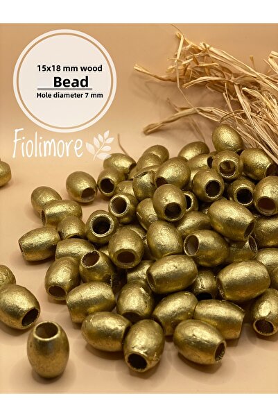 Fiolimore 15x18 мм златистожълта овална дървена мъниста (50 грама, 40 броя) Д...