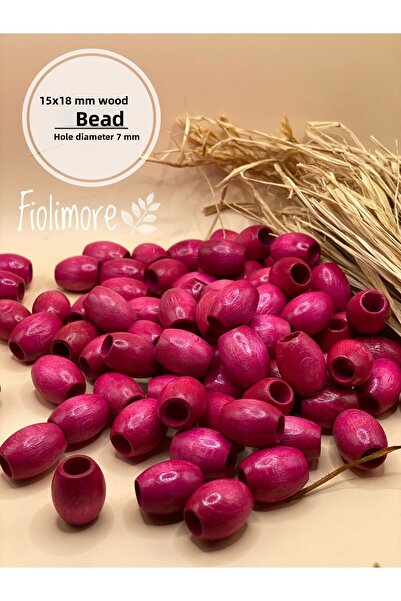 Fiolimore خرز خشبي بيضاوي وردي فوشيا 15 × 18 مم (50 جرام 40 قطعة) تصميم حقيبة...