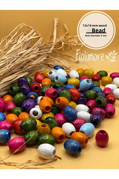 Fiolimore خرز خشبي بيضاوي مختلط الألوان مقاس 12 × 14 مم (50 جرام 65 قطعة) حقي...