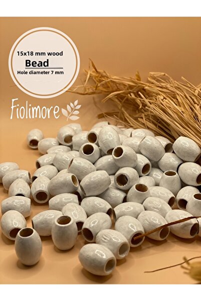 Fiolimore خرز خشبي بيضاوي أبيض مقاس 15 × 18 مم (50 جرام 40 قطعة) تصميم حقيبة ...