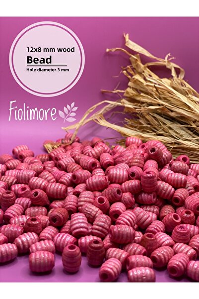 Fiolimore 12x8 ملم حبات خشبية بيضاوية وردية اللون (50 جرام 114 قطعة) قطر الفت...