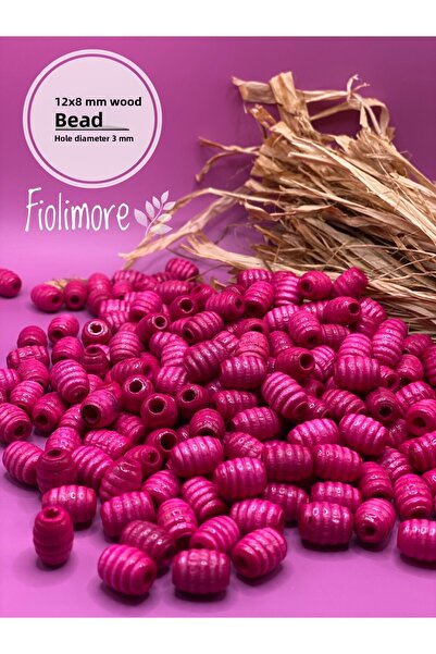 Fiolimore 12x8 ملم حبات خشبية بيضاوية وردية فوشيا على شكل ماسكارا (50GRAM114P...