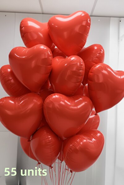 Baloncu Nene 5 Pcs Red Heart Foil Balloon Raffia and Balloon Tape Helium Lover Ornament Birthday Marriage Proposal