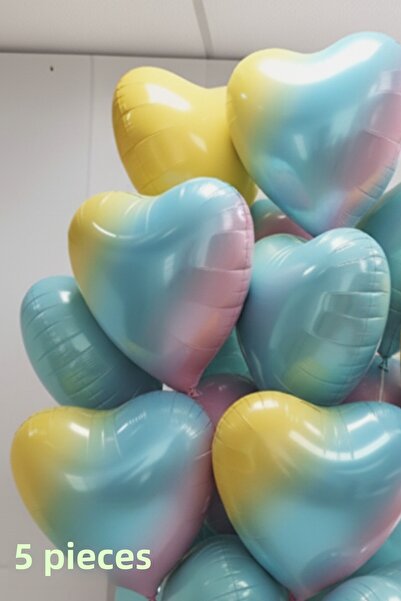 Baloncu Nene 5 قطع من بالونات القلب الملونة المصنوعة من الرقائق المعدنية وشري...