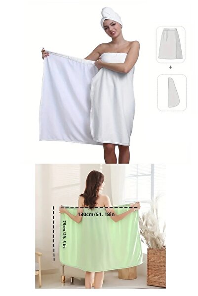 Nadom 2-Piece White Bathrobe Towel Set Towel Skirt Soft Quick-Drying Bathrobe...