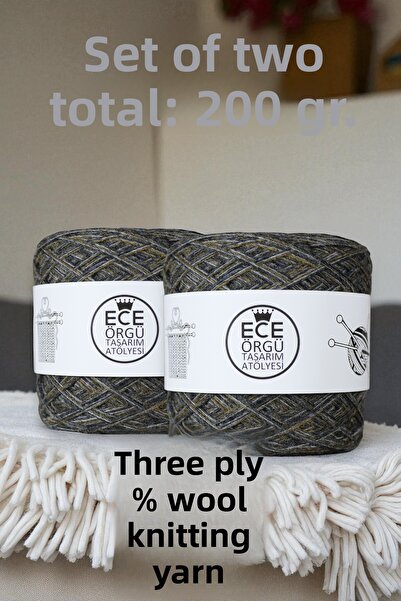 Ece Örgü Tasarım Atölyesi 3-Ply 100% Wool Knitting Yarn in Khaki, Grey and An...