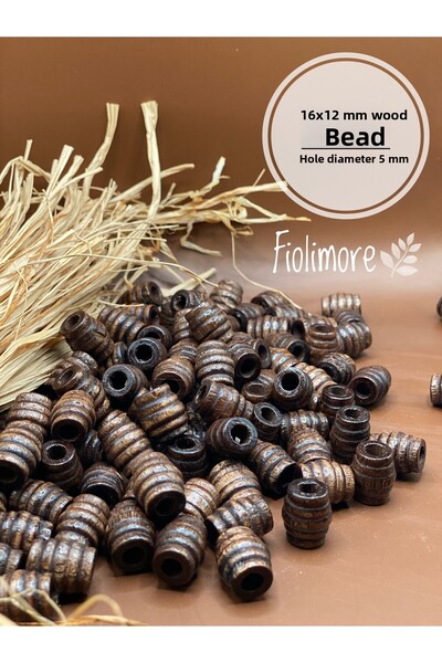 Fiolimore 16x12 mm, mărgele de lemn de paste ovală maro, manșon răsucit (50 G...