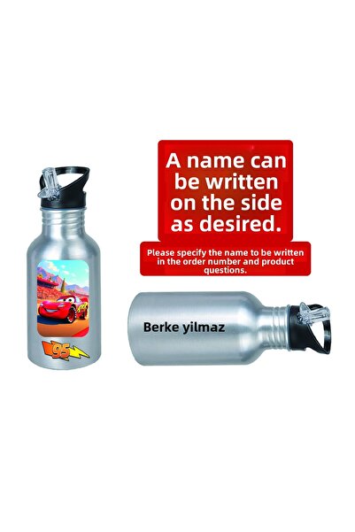 DKDZ SHOP Simsek Maq. Printed Metal Water Bottle with Straw 600ml.