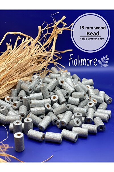 Fiolimore Mărgele din lemn de 15 mm, gri argintiu, tub tăiat (50 grame, 100 b...