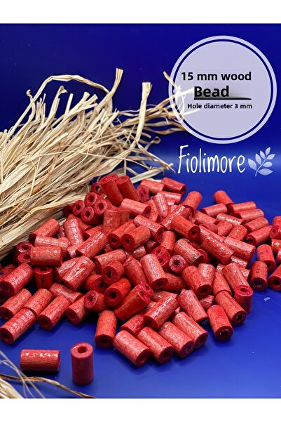 Fiolimore 15 мм червени дървени мъниста за рязане (50 грама, 100 броя) Диамет...