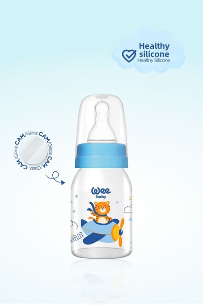 Wee Baby Classic Glass Baby Bottle 125 ml Blue